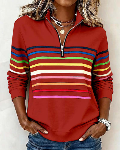 Adelyn | Striped Quarter-Zip Knit Sweater with Ribbed Cuffs