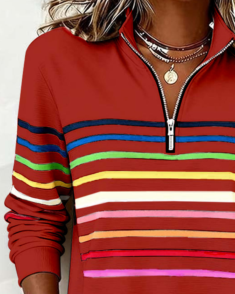 Adelyn | Striped Quarter-Zip Knit Sweater with Ribbed Cuffs