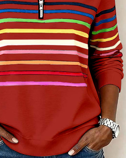 Adelyn | Striped Quarter-Zip Knit Sweater with Ribbed Cuffs