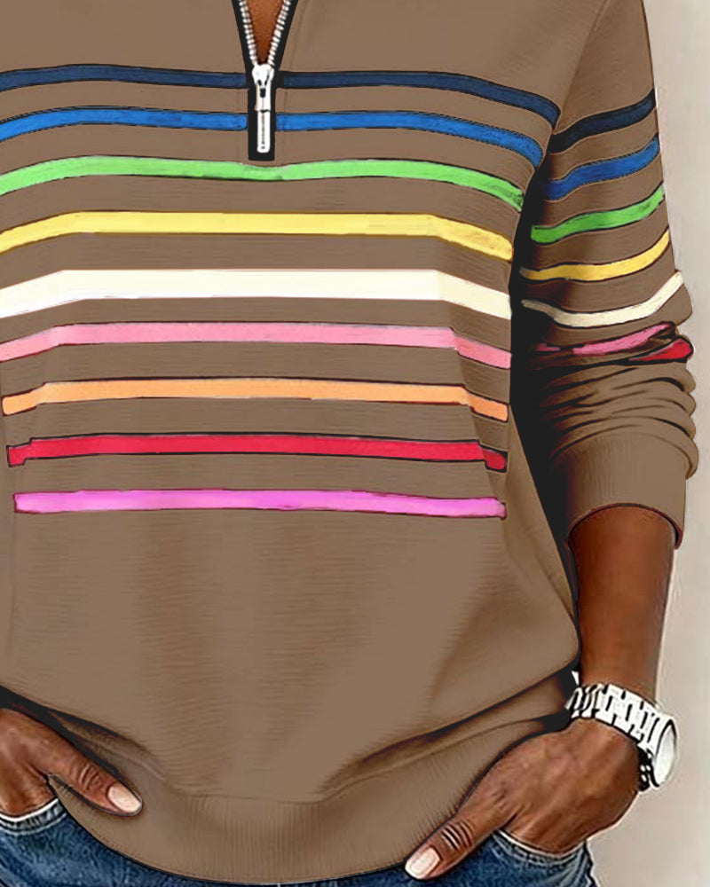 Adelyn | Striped Quarter-Zip Knit Sweater with Ribbed Cuffs