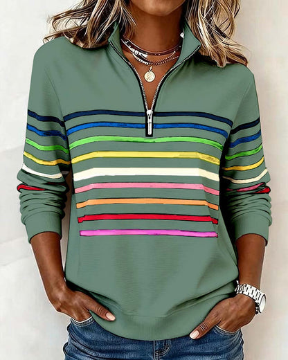 Adelyn | Striped Quarter-Zip Knit Sweater with Ribbed Cuffs