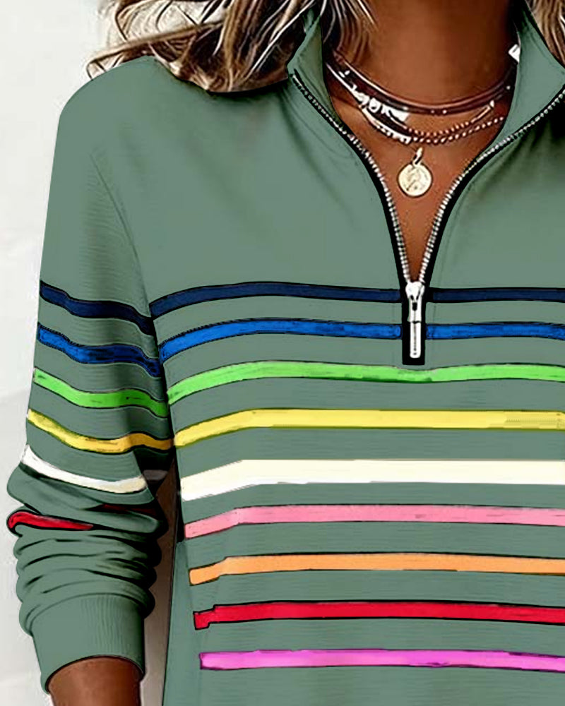 Adelyn | Striped Quarter-Zip Knit Sweater with Ribbed Cuffs