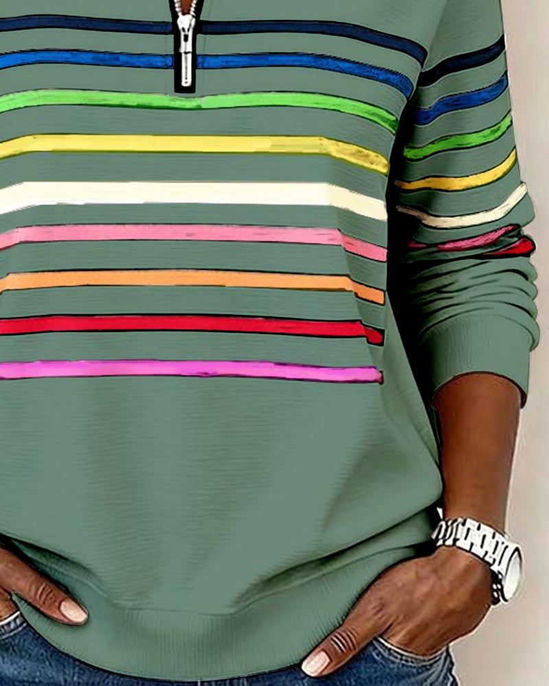 Adelyn | Striped Quarter-Zip Knit Sweater with Ribbed Cuffs