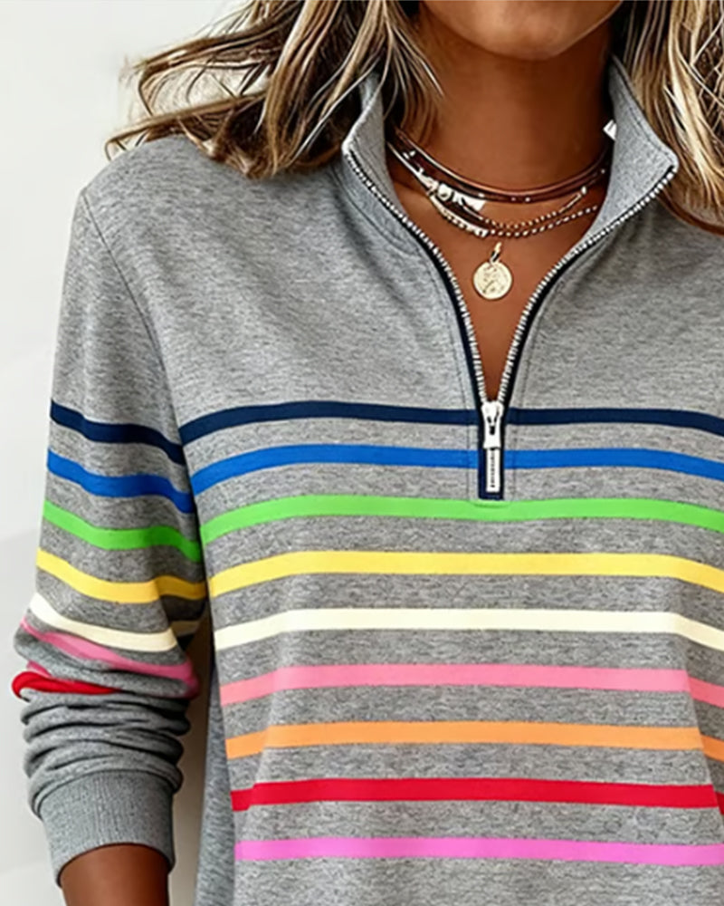 Adelyn | Striped Quarter-Zip Knit Sweater with Ribbed Cuffs