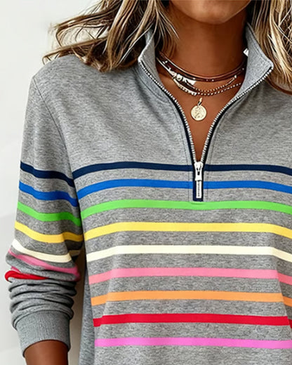 Adelyn | Striped Quarter-Zip Knit Sweater with Ribbed Cuffs
