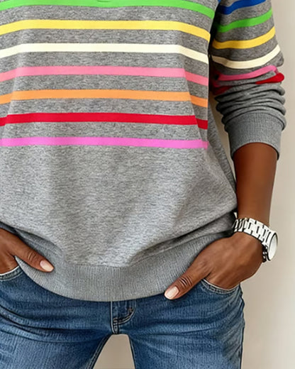 Adelyn | Striped Quarter-Zip Knit Sweater with Ribbed Cuffs