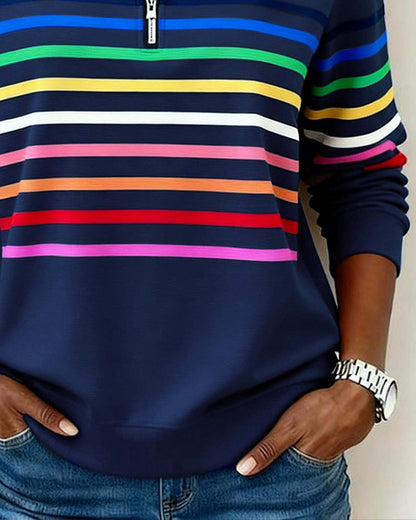 Adelyn | Striped Quarter-Zip Knit Sweater with Ribbed Cuffs