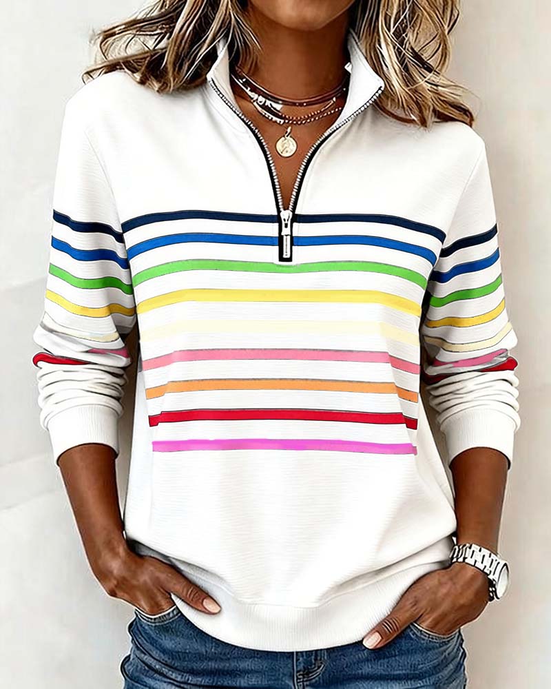 Adelyn | Striped Quarter-Zip Knit Sweater with Ribbed Cuffs
