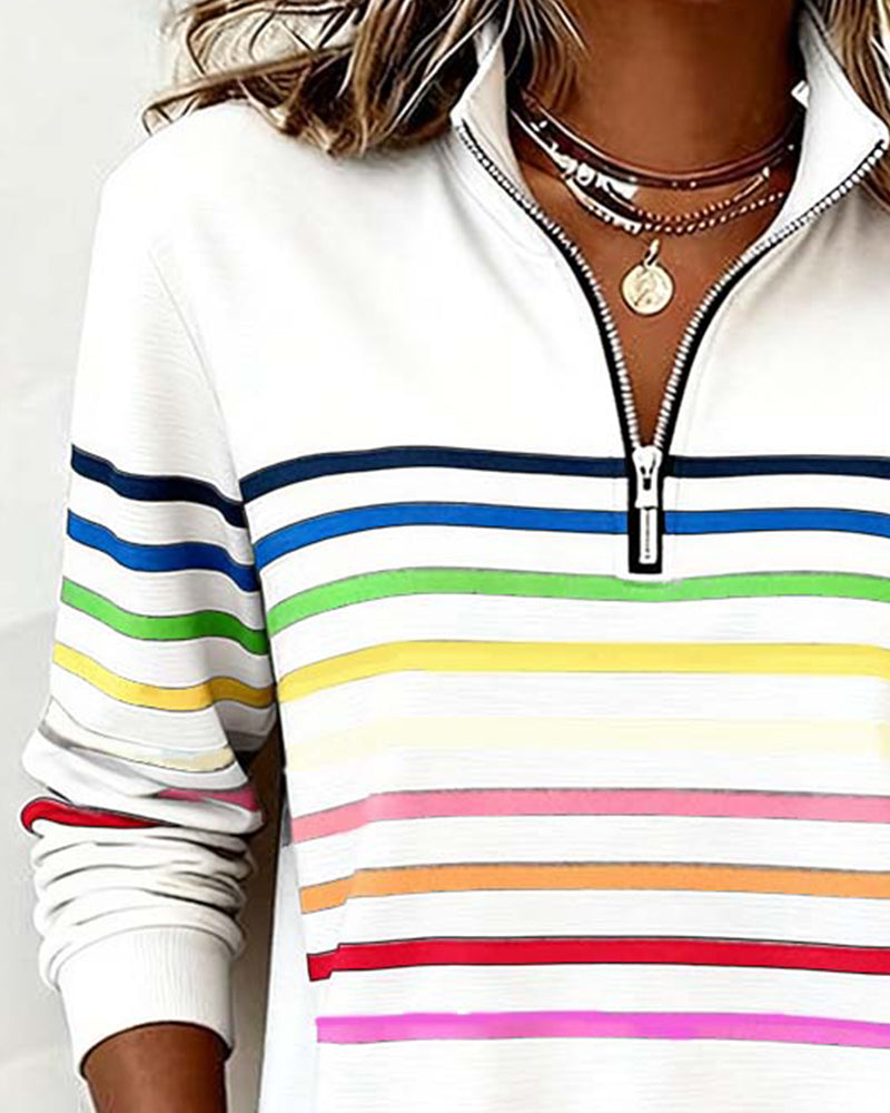 Adelyn | Striped Quarter-Zip Knit Sweater with Ribbed Cuffs