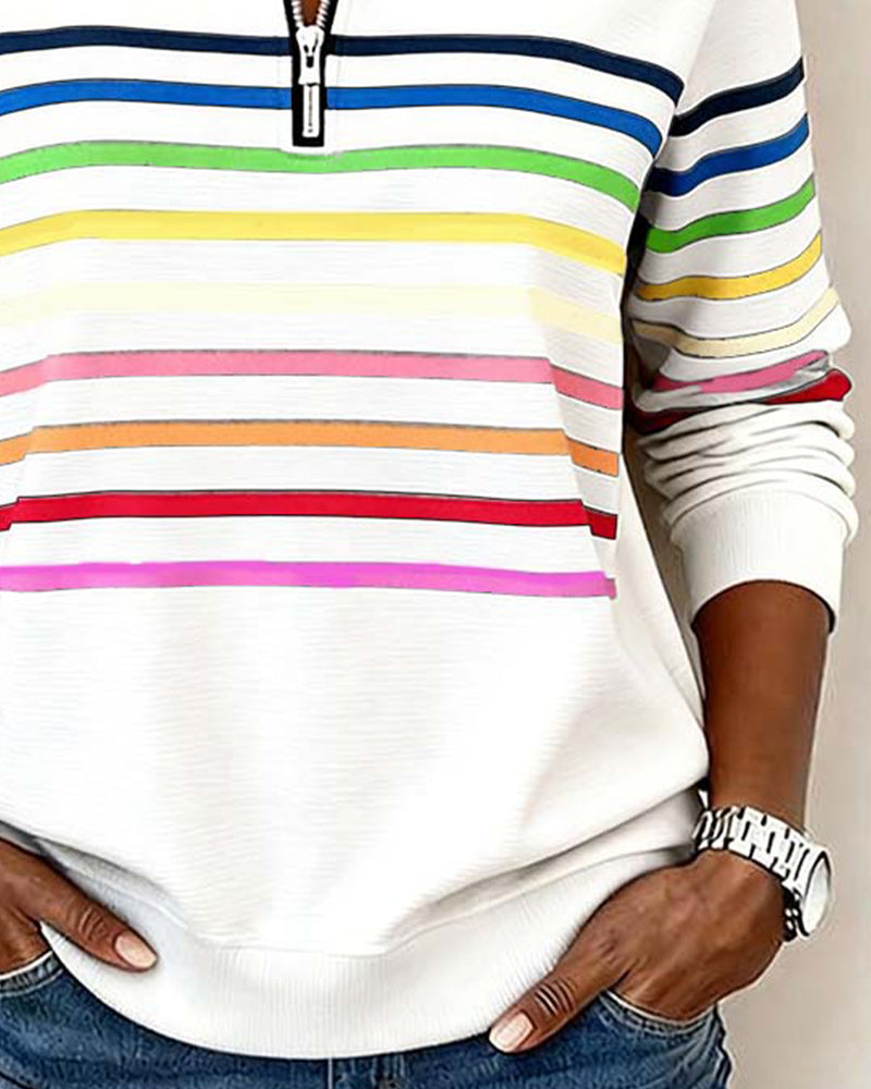 Adelyn | Striped Quarter-Zip Knit Sweater with Ribbed Cuffs