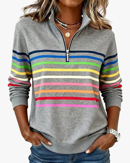 Adelyn | Striped Quarter-Zip Knit Sweater with Ribbed Cuffs
