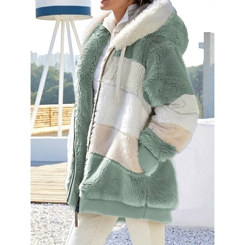 Alina | Zip-Up Plush Hooded Jacket with Pockets