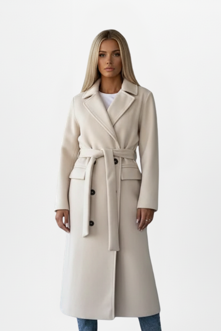 Alisha | Long Double-Breasted Coat with Belt