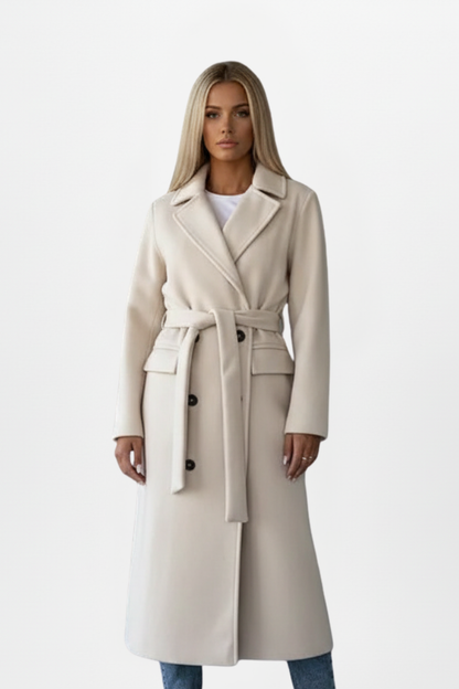 Alisha | Long Double-Breasted Coat with Belt