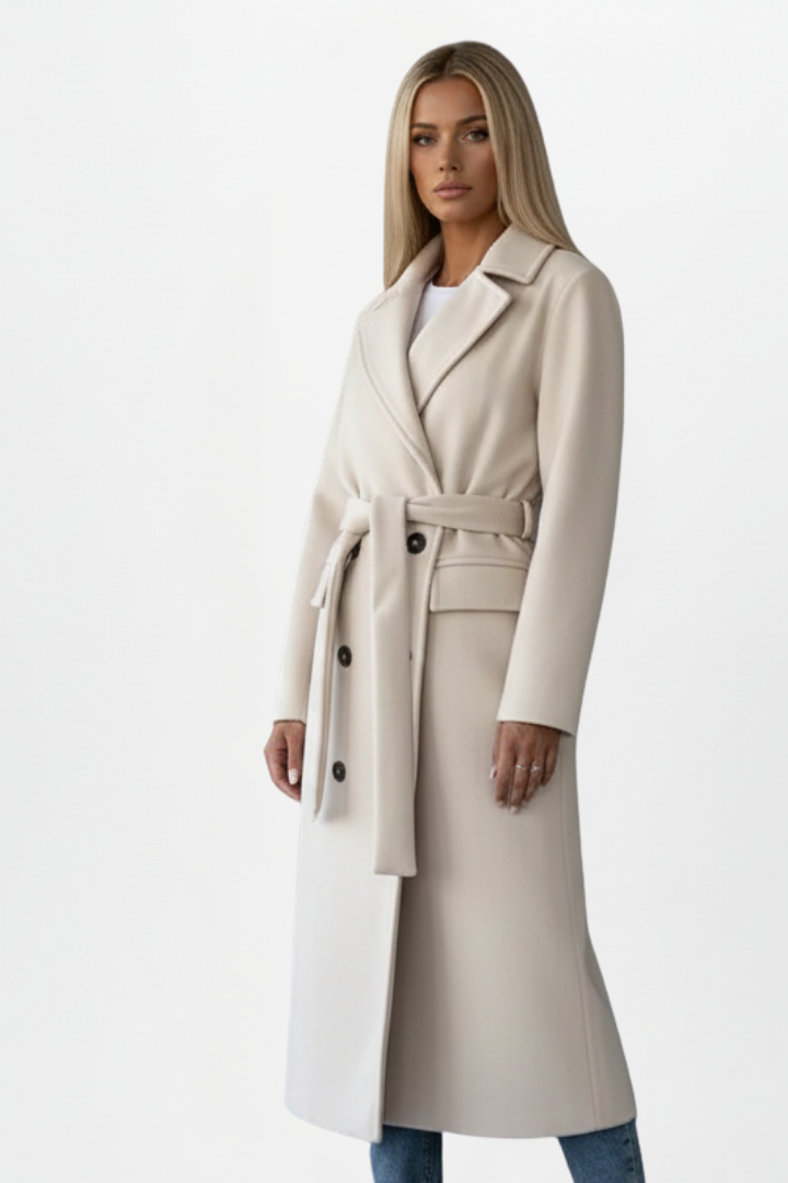 Alisha | Long Double-Breasted Coat with Belt