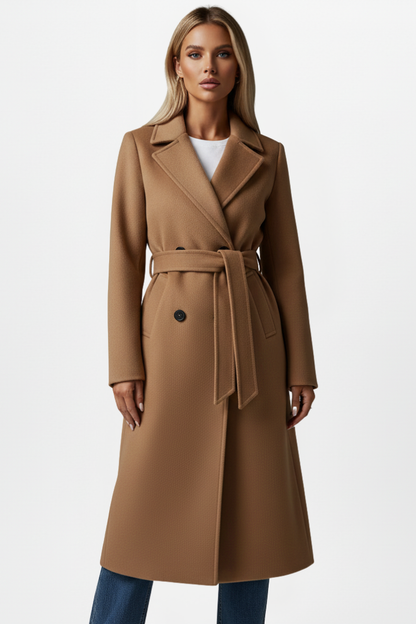 Alisha | Long Double-Breasted Coat with Belt