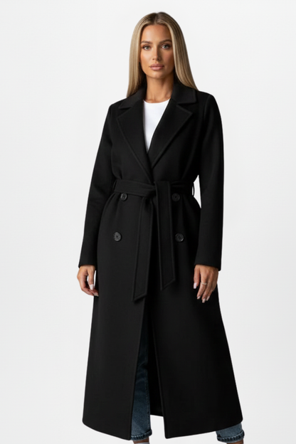 Alisha | Long Double-Breasted Coat with Belt