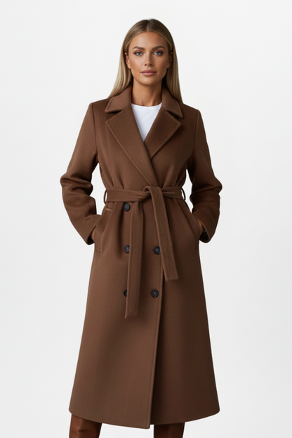 Alisha | Long Double-Breasted Coat with Belt