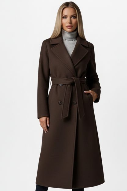 Alisha | Long Double-Breasted Coat with Belt