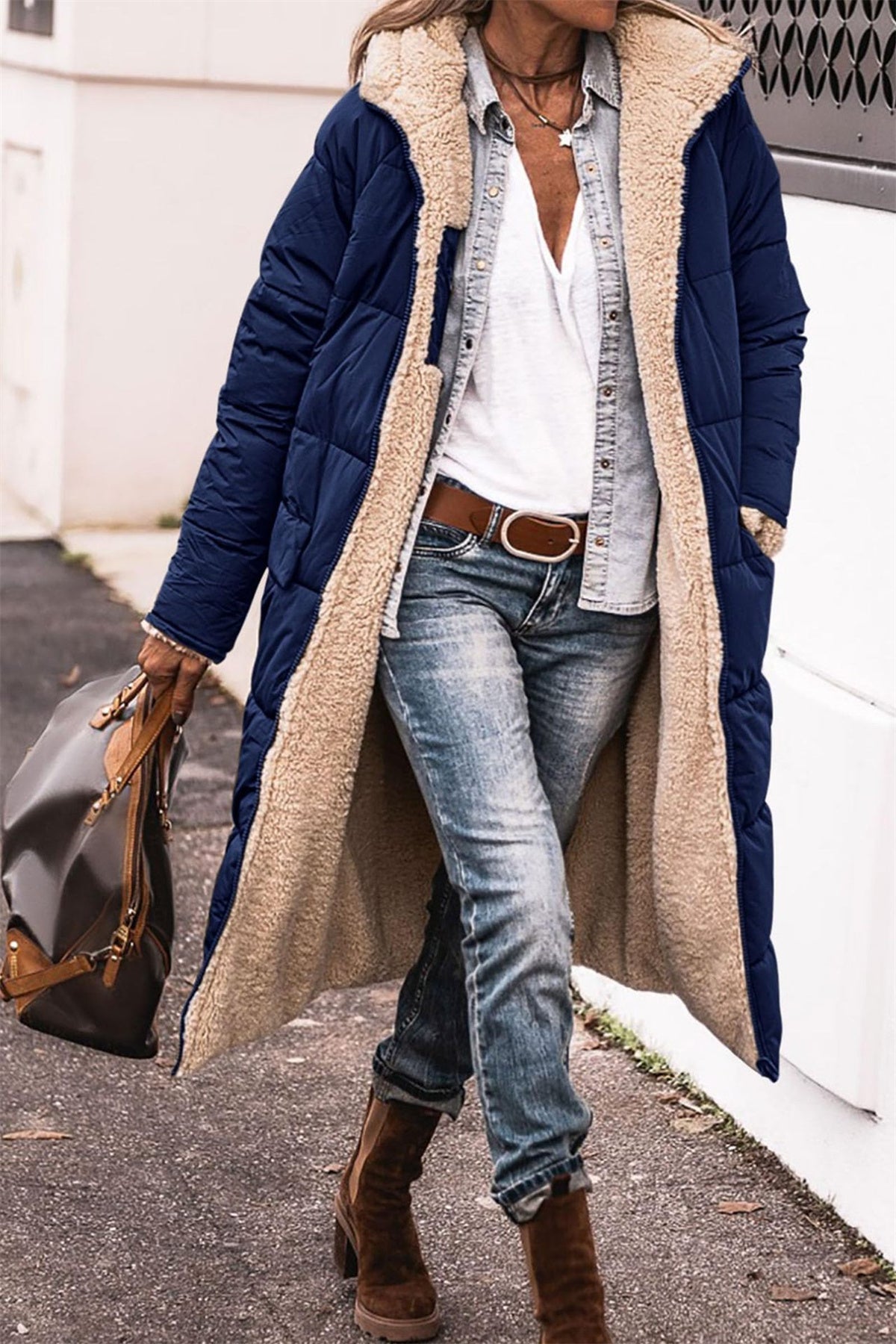 Alyson | Longline Quilted Puffer Jacket with Sherpa Lining