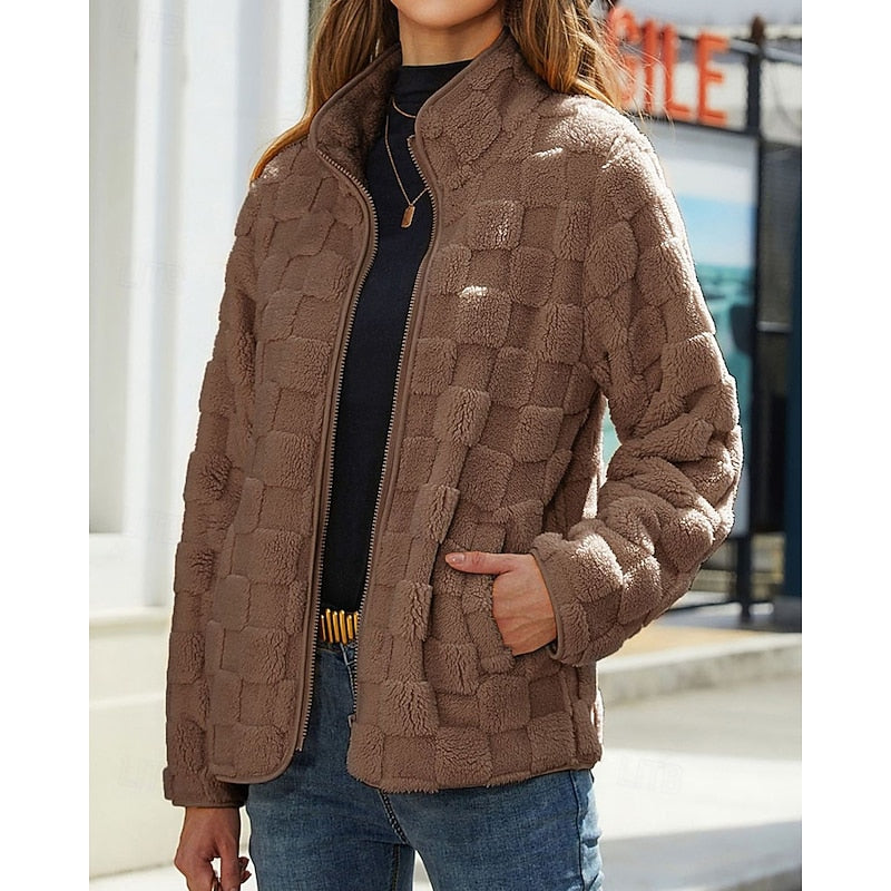 Clara | Plush Zip Coat with Stand Collar