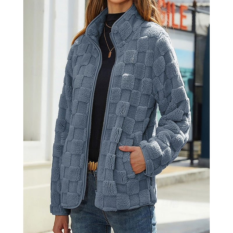 Clara | Plush Zip Coat with Stand Collar