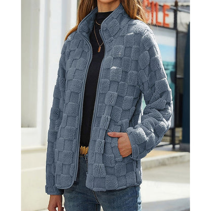 Clara | Plush Zip Coat with Stand Collar