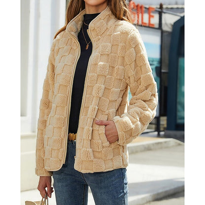 Clara | Plush Zip Coat with Stand Collar