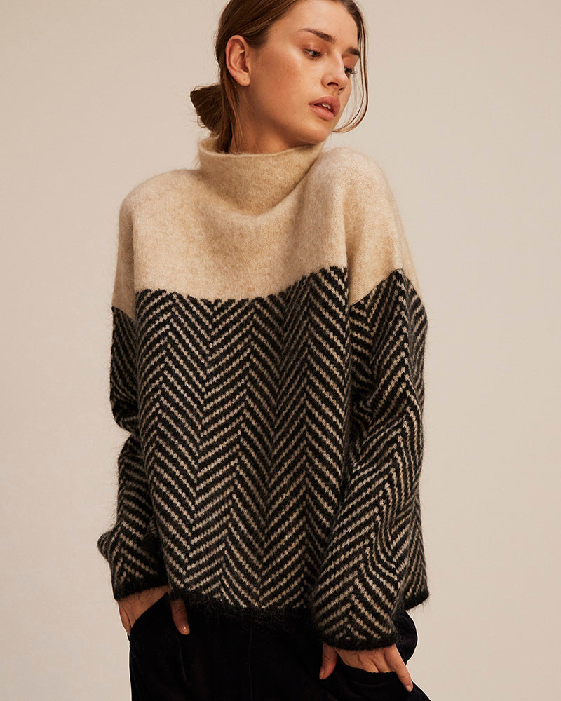 Dallas | Herringbone Cotton Mock Neck Sweater