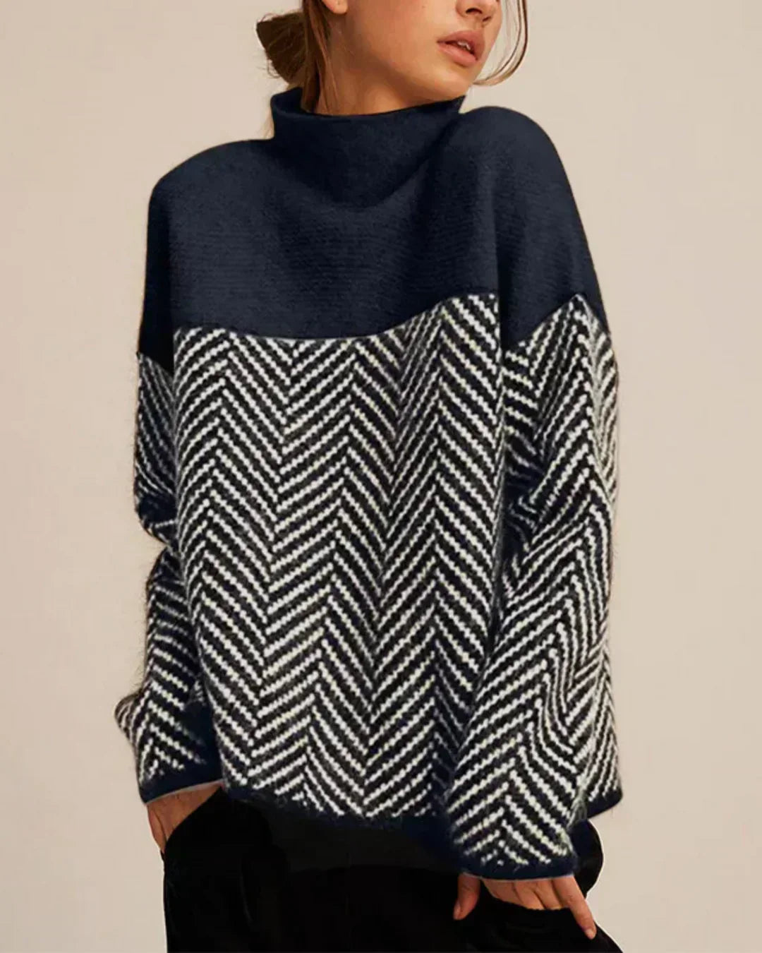 Dallas | Herringbone Cotton Mock Neck Sweater