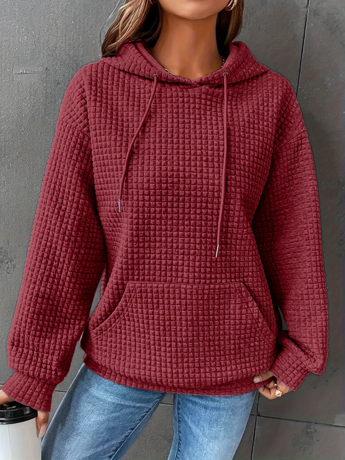 Emilia | Cozy Waffle Texture Hoodie with Front Pocket