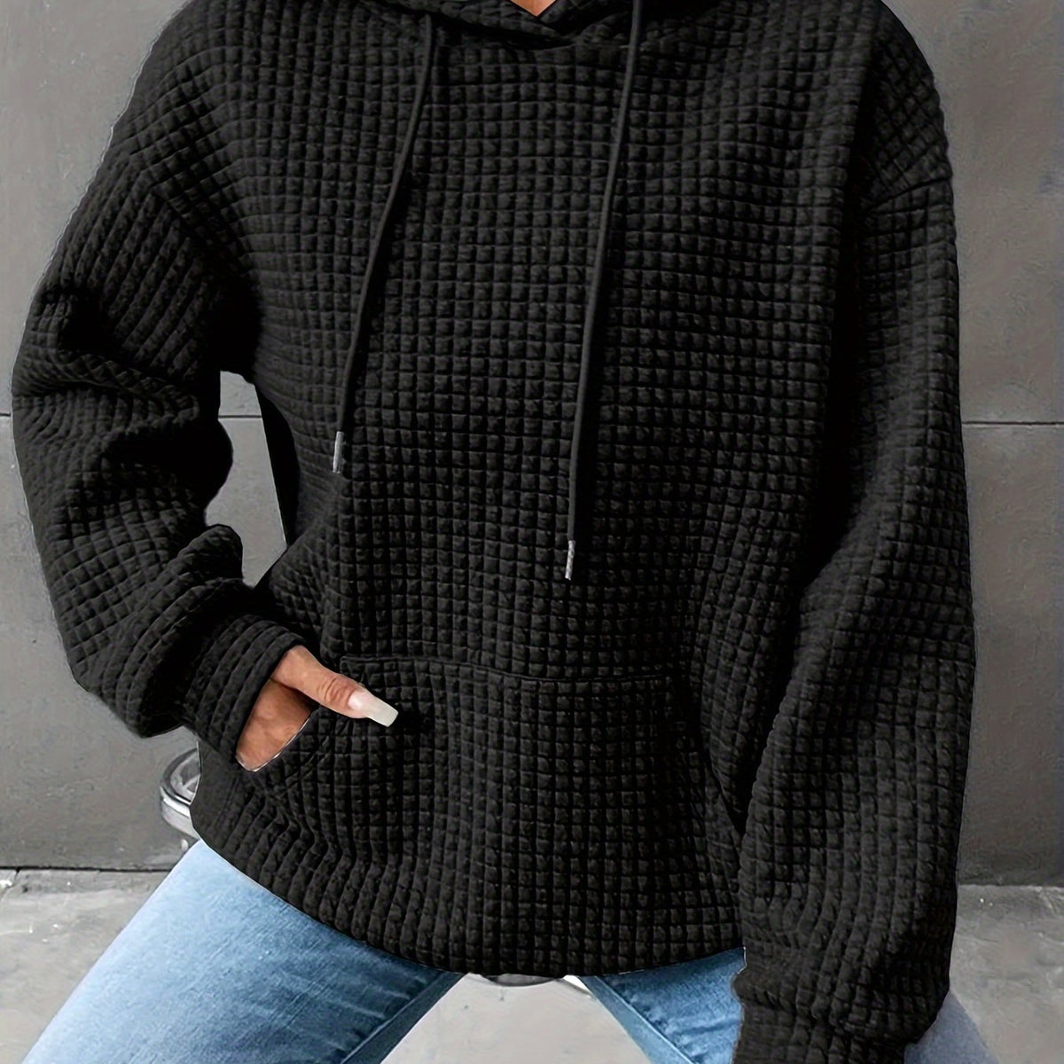 Emilia | Cozy Waffle Texture Hoodie with Front Pocket