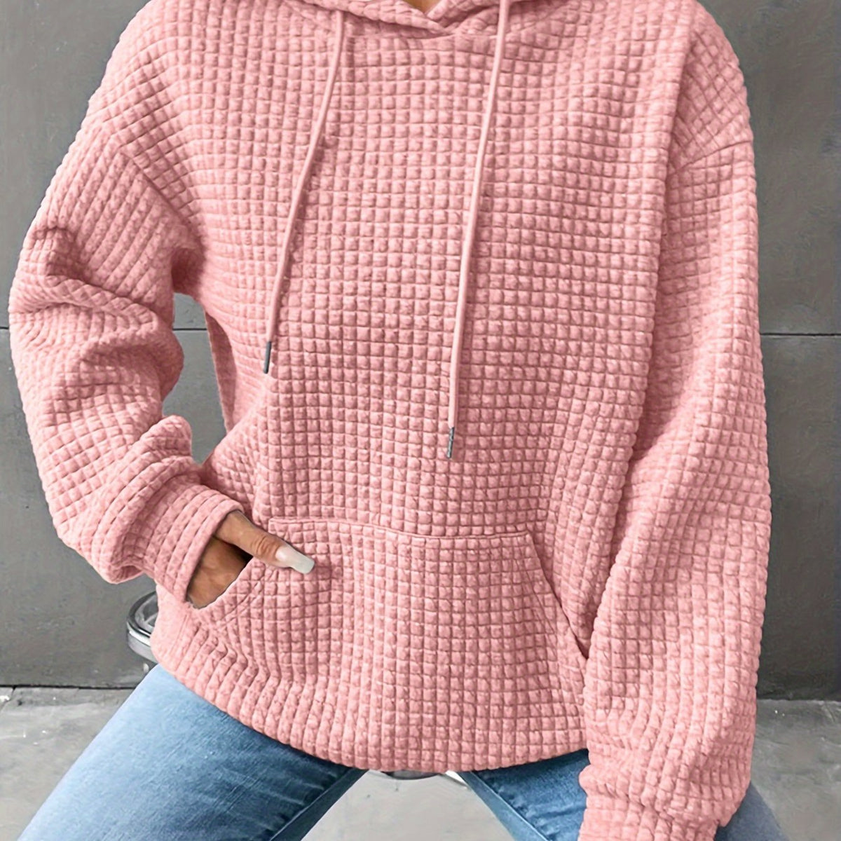 Emilia | Cozy Waffle Texture Hoodie with Front Pocket