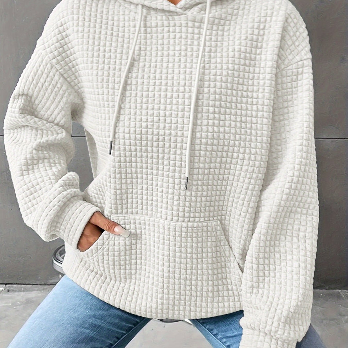 Emilia | Cozy Waffle Texture Hoodie with Front Pocket