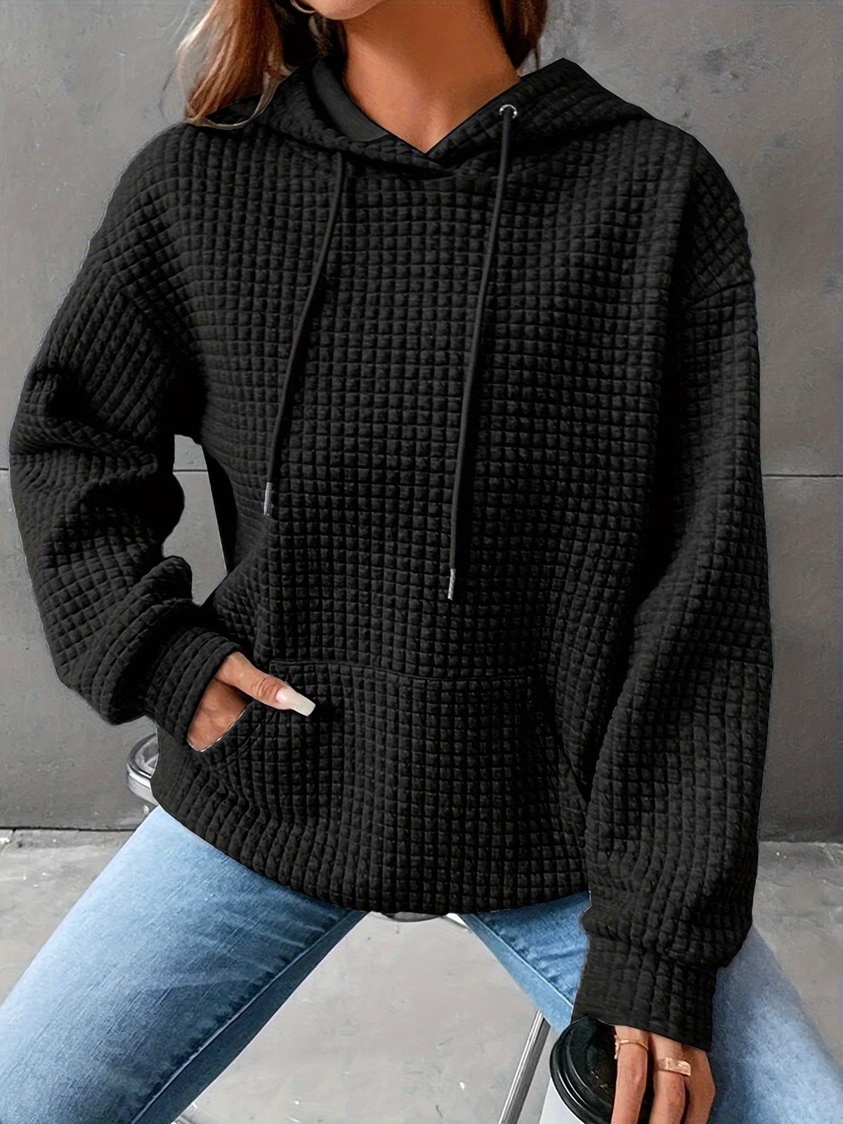 Emilia | Cozy Waffle Texture Hoodie with Front Pocket