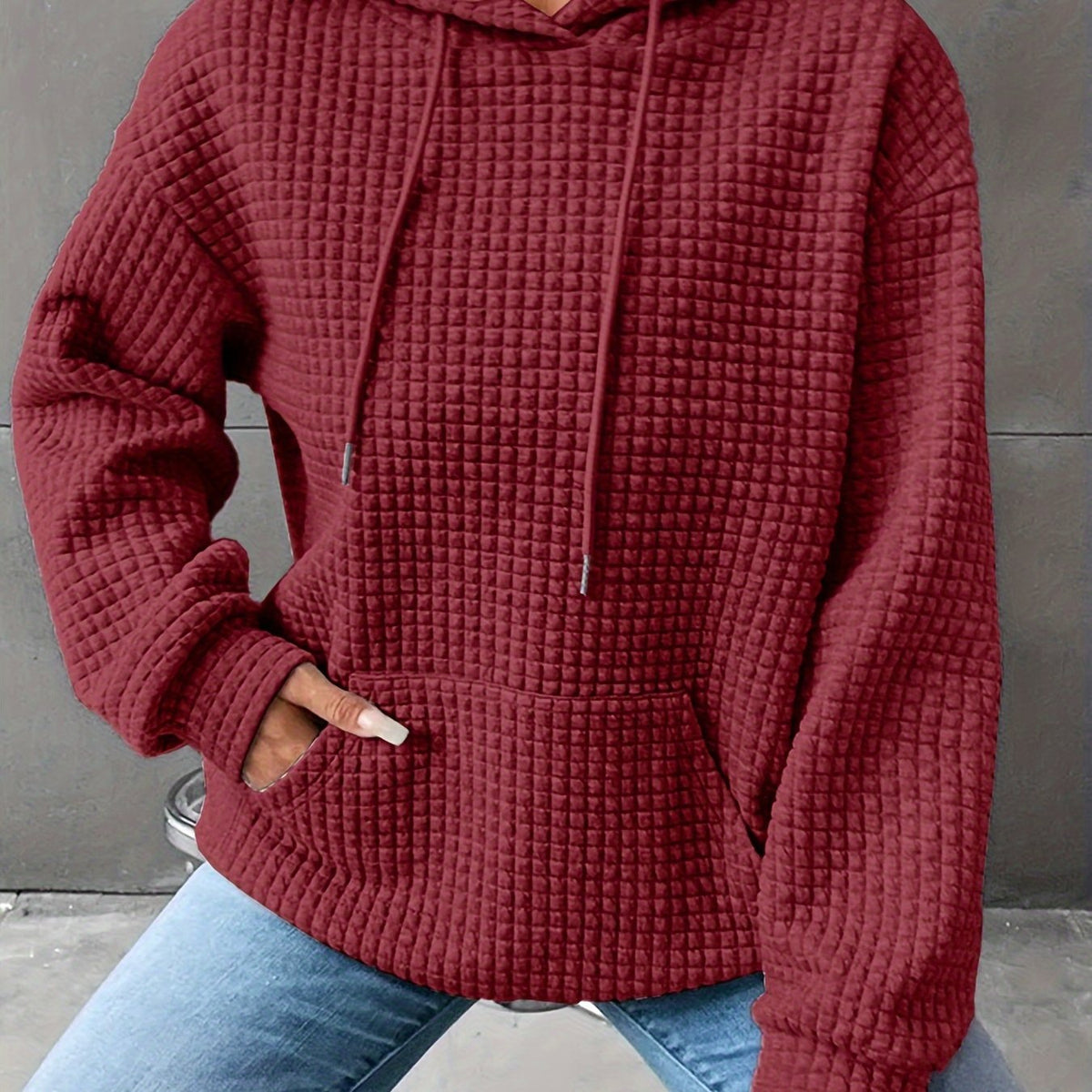 Emilia | Cozy Waffle Texture Hoodie with Front Pocket