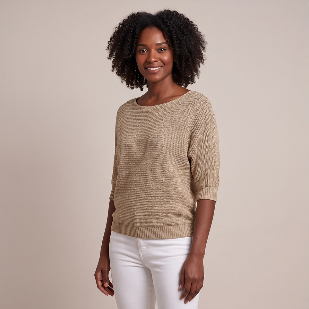 Cuffed Sleeve Knit Sweater - Beige