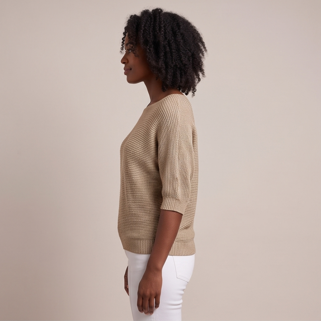 Cuffed Sleeve Knit Sweater - Beige