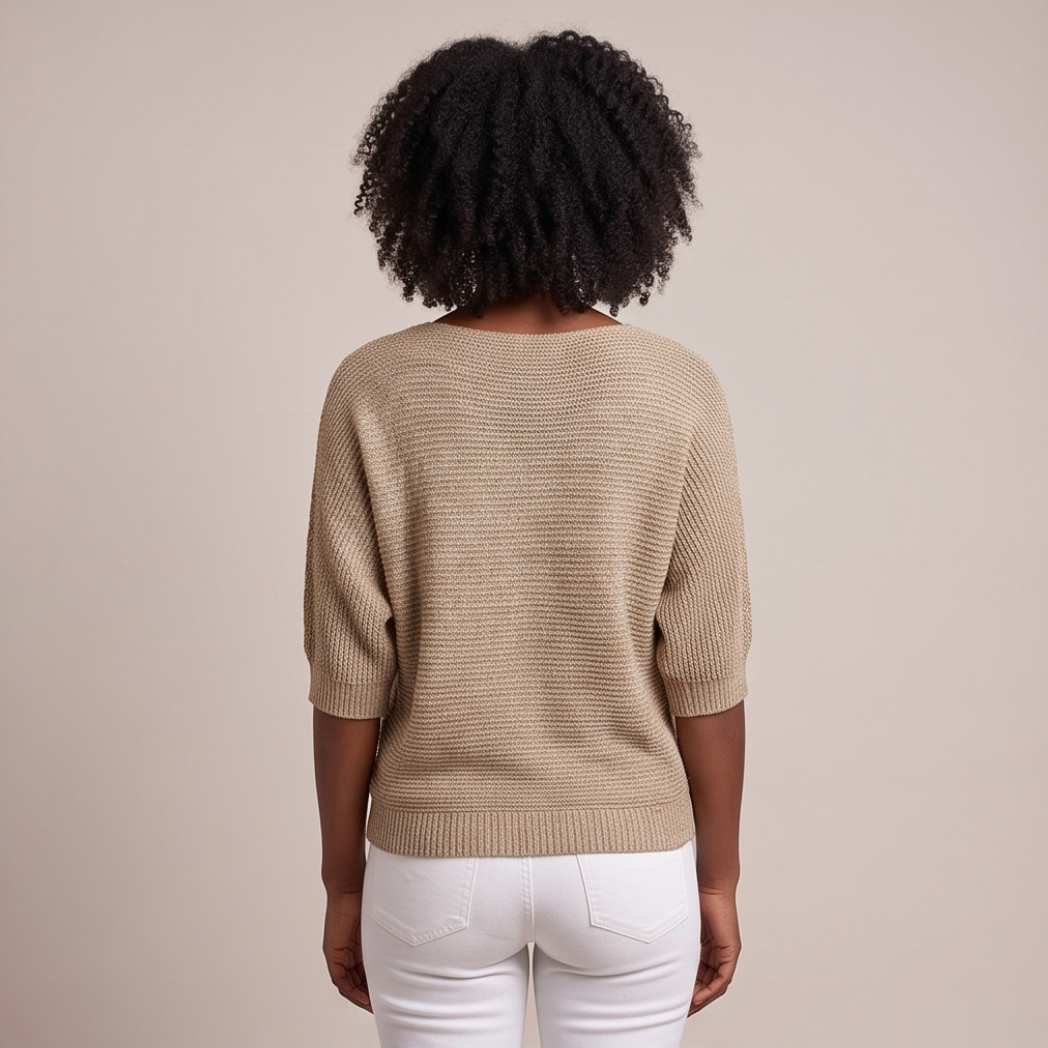 Cuffed Sleeve Knit Sweater - Beige