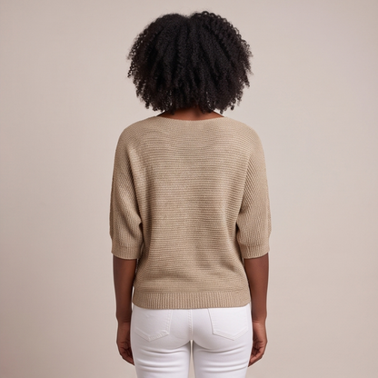 Cuffed Sleeve Knit Sweater - Beige