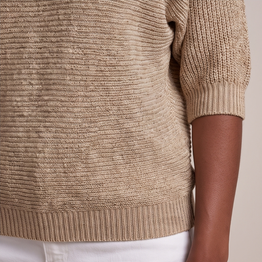 Cuffed Sleeve Knit Sweater - Beige