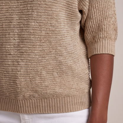 Cuffed Sleeve Knit Sweater - Beige