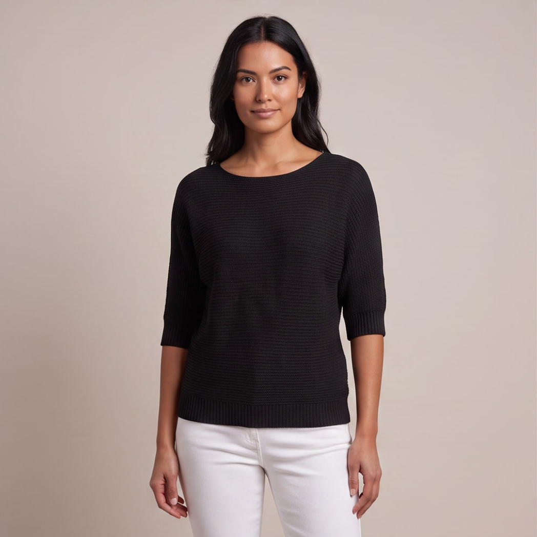 Cuffed Sleeve Knit Sweater - Black