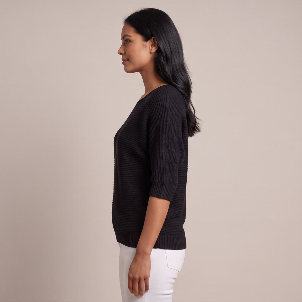 Cuffed Sleeve Knit Sweater - Black