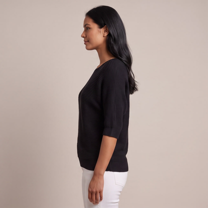 Cuffed Sleeve Knit Sweater - Black