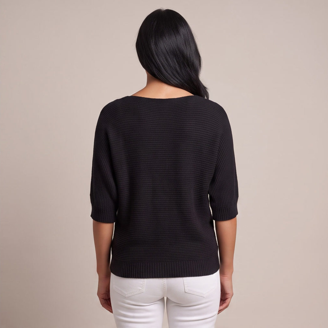 Cuffed Sleeve Knit Sweater - Black