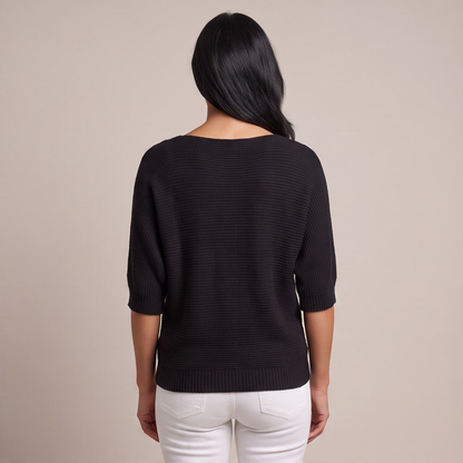 Cuffed Sleeve Knit Sweater - Black