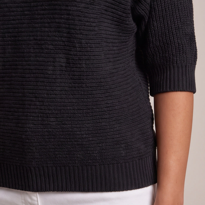 Cuffed Sleeve Knit Sweater - Black