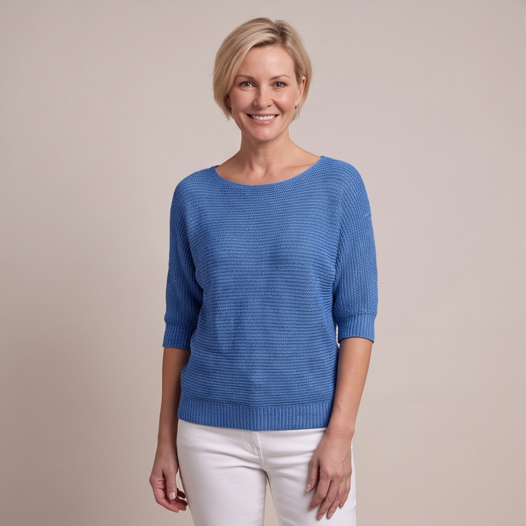 Cuffed Sleeve Knit Sweater - Blue