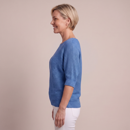 Cuffed Sleeve Knit Sweater - Blue